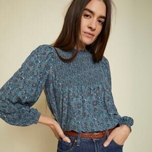 Nation LTD Teal Floral Long Sleeve Blouse